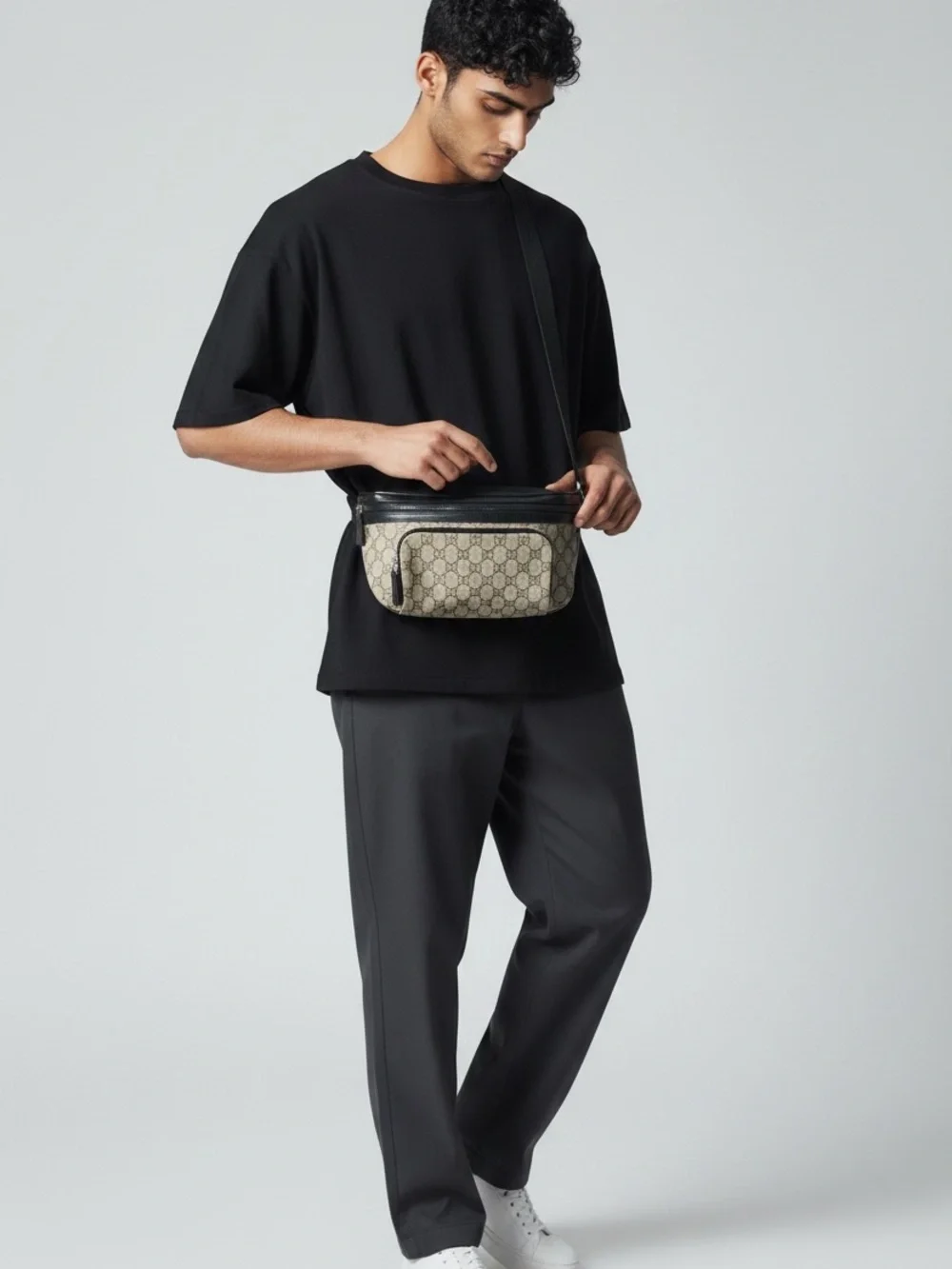 Gucci GG Supreme Monogram Belt Bag with Black Trim
